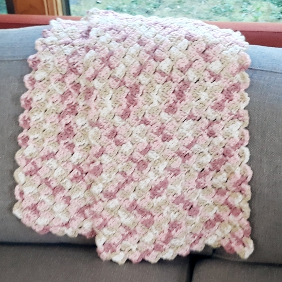 Handmade Crochet Afghan Pastel Yarn Table Runner 45" x 10" - Picture 9 of 11